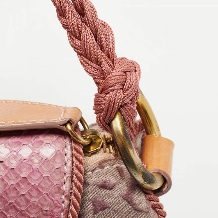 Pre Owned Roberto Cavalli Multicolor Python and Canvas Tassel Shoulder Bag