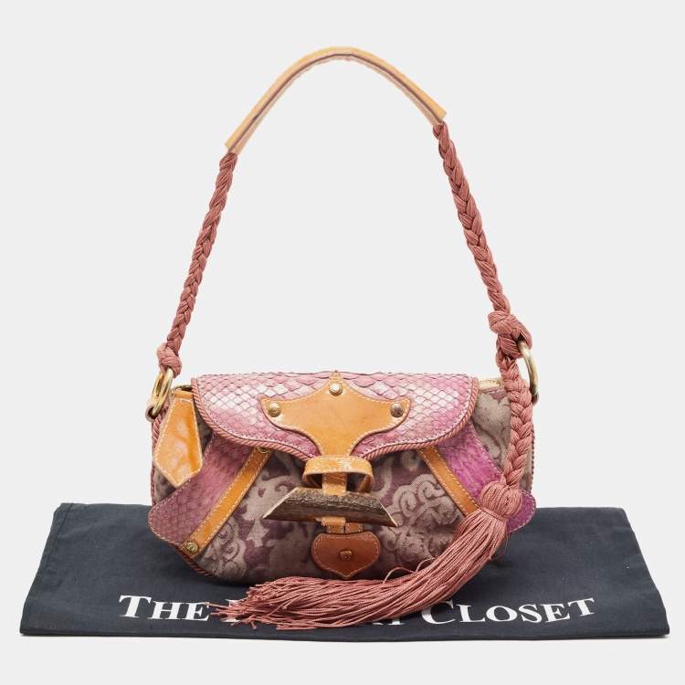 Pre Owned Roberto Cavalli Multicolor Python and Canvas Tassel Shoulder Bag