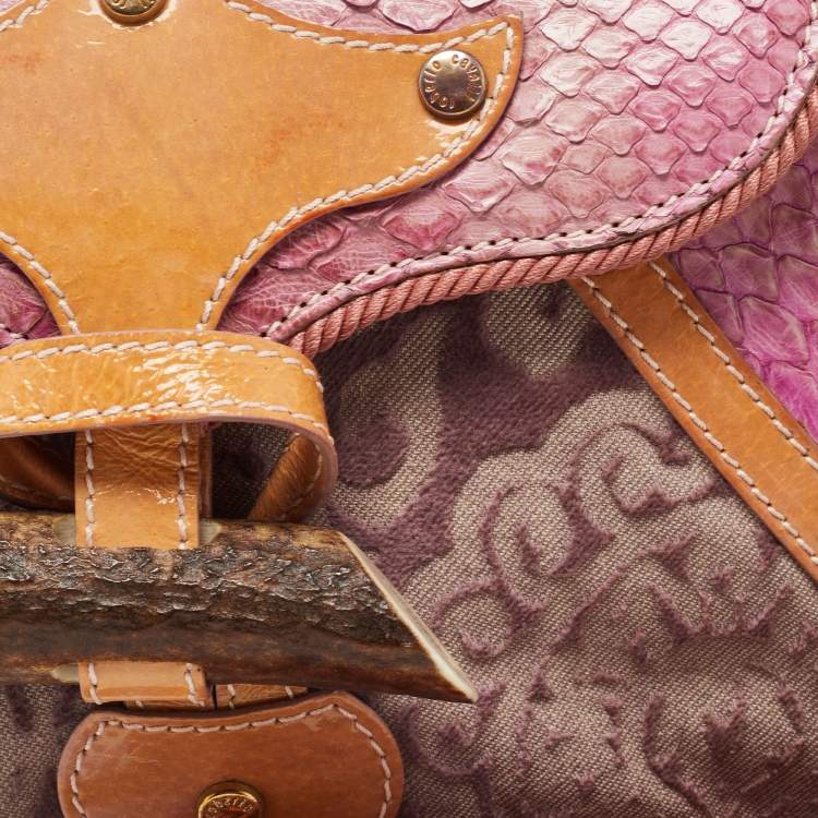 Pre Owned Roberto Cavalli Multicolor Python and Canvas Tassel Shoulder Bag