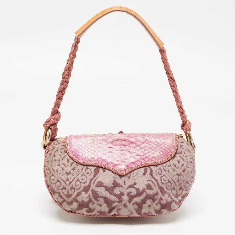 Pre Owned Roberto Cavalli Multicolor Python and Canvas Tassel Shoulder Bag