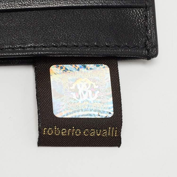Pre Owned Roberto Cavalli Black/Blue Python Embossed Leather Card Holder