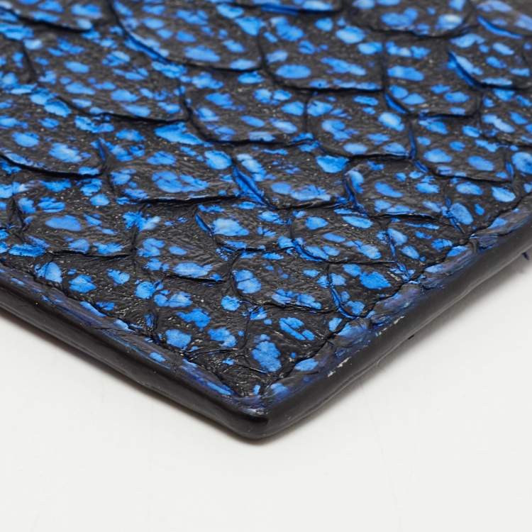 Pre Owned Roberto Cavalli Black/Blue Python Embossed Leather Card Holder