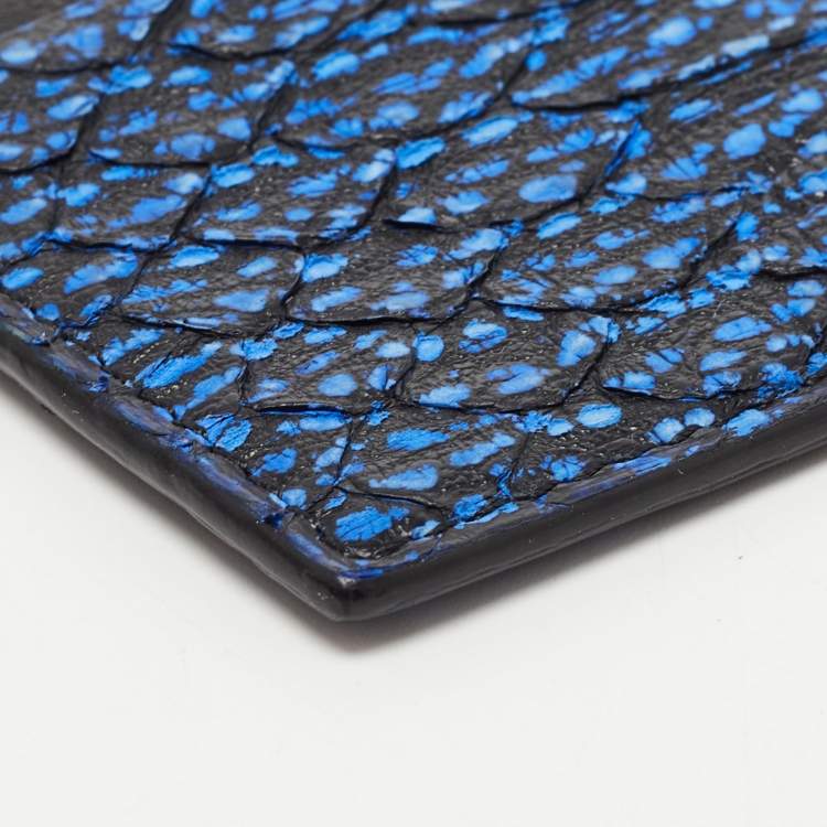 Pre Owned Roberto Cavalli Black/Blue Python Embossed Leather Card Holder