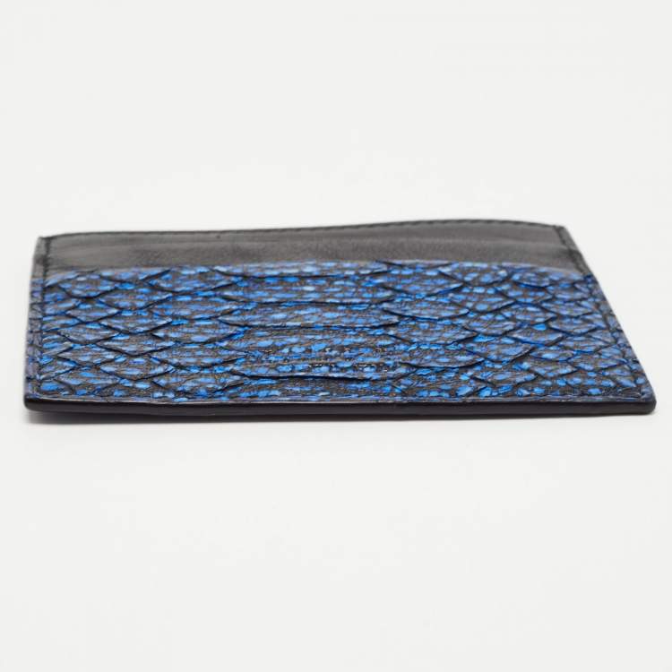 Pre Owned Roberto Cavalli Black/Blue Python Embossed Leather Card Holder