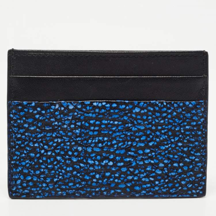 Pre Owned Roberto Cavalli Black/Blue Python Embossed Leather Card Holder