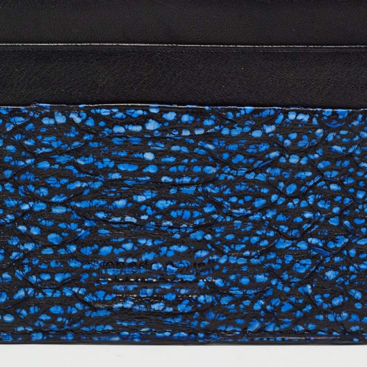 Pre Owned Roberto Cavalli Black/Blue Python Embossed Leather Card Holder