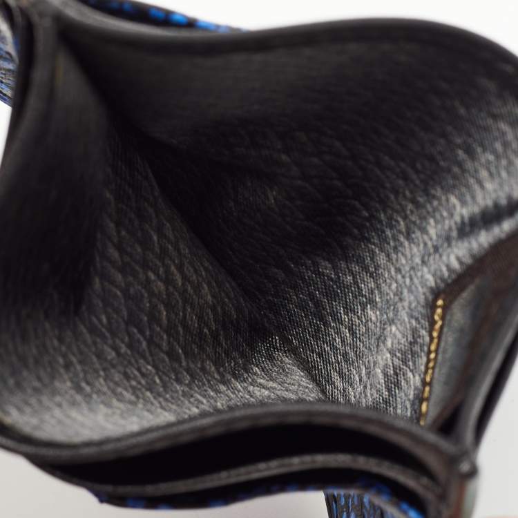 Pre Owned Roberto Cavalli Black/Blue Python Embossed Leather Card Holder