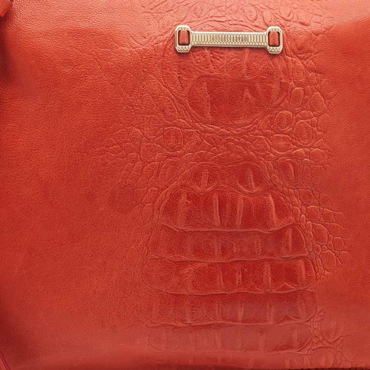 Pre Owned Roberto Cavalli Orange Leather Zip Wristlet Pouch