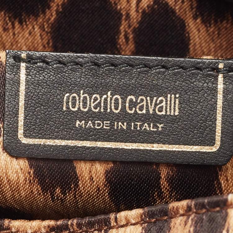 Pre Owned Roberto Cavalli Black Karung Leather Crystal Chain Clutch