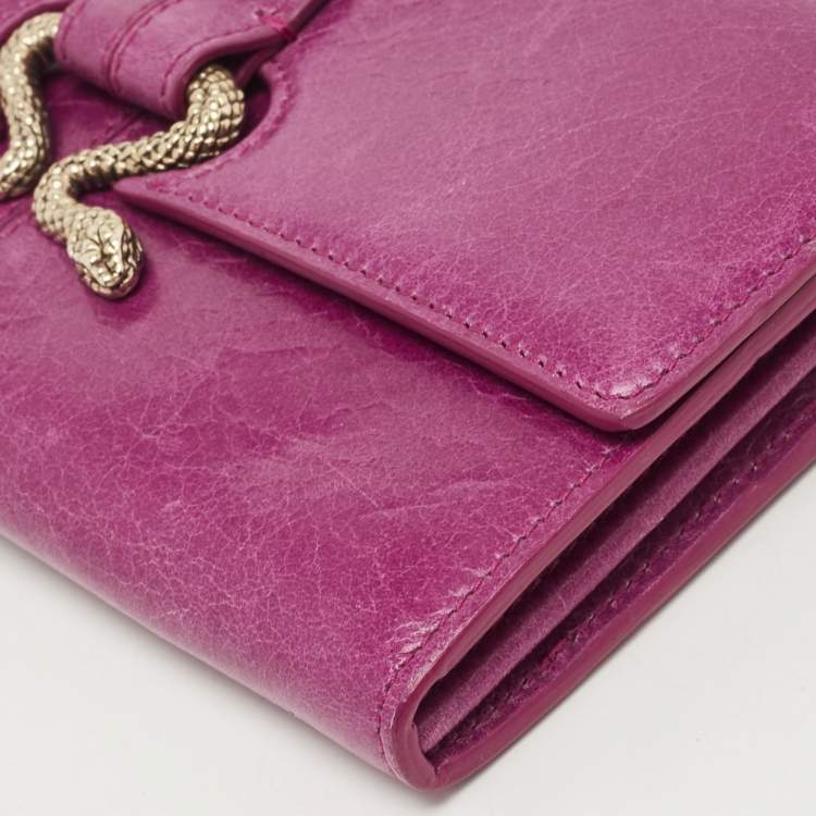 Pre Owned Roberto Cavalli Purple Leather Double Snake Flap Continental Wallet