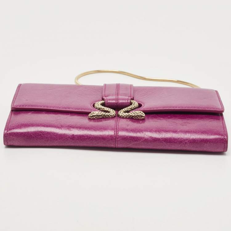 Pre Owned Roberto Cavalli Purple Leather Double Snake Flap Continental Wallet