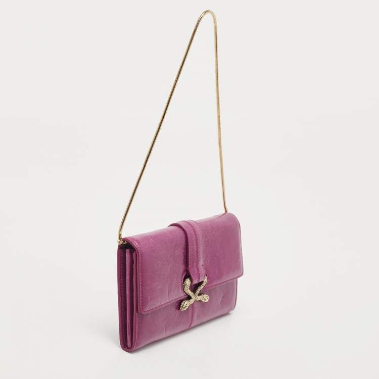 Pre Owned Roberto Cavalli Purple Leather Double Snake Flap Continental Wallet