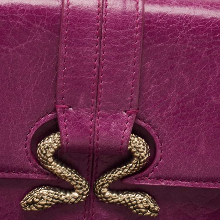 Pre Owned Roberto Cavalli Purple Leather Double Snake Flap Continental Wallet