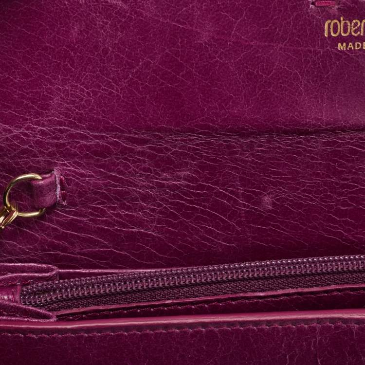 Pre Owned Roberto Cavalli Purple Leather Double Snake Flap Continental Wallet