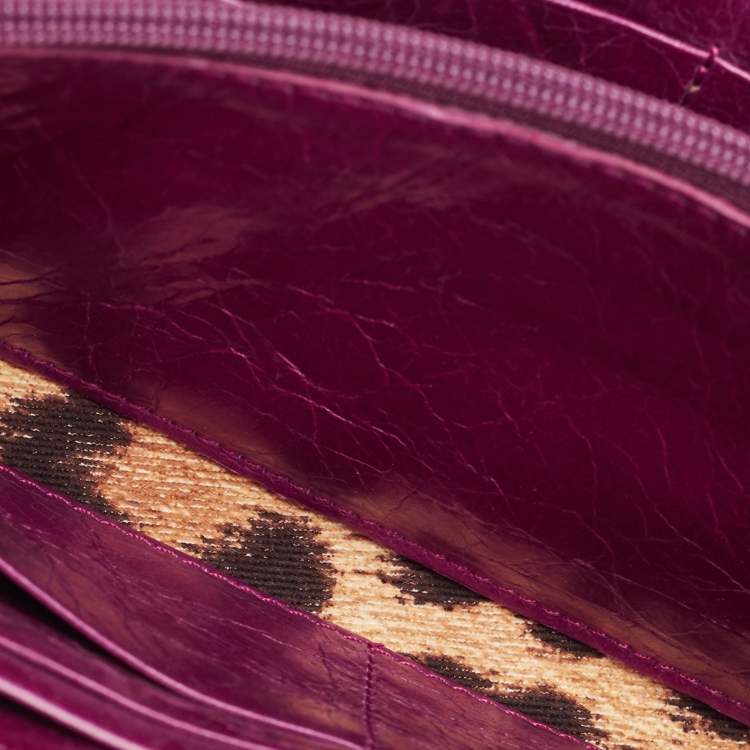 Pre Owned Roberto Cavalli Purple Leather Double Snake Flap Continental Wallet