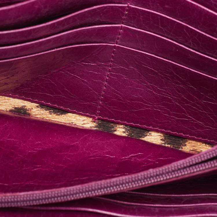 Pre Owned Roberto Cavalli Purple Leather Double Snake Flap Continental Wallet