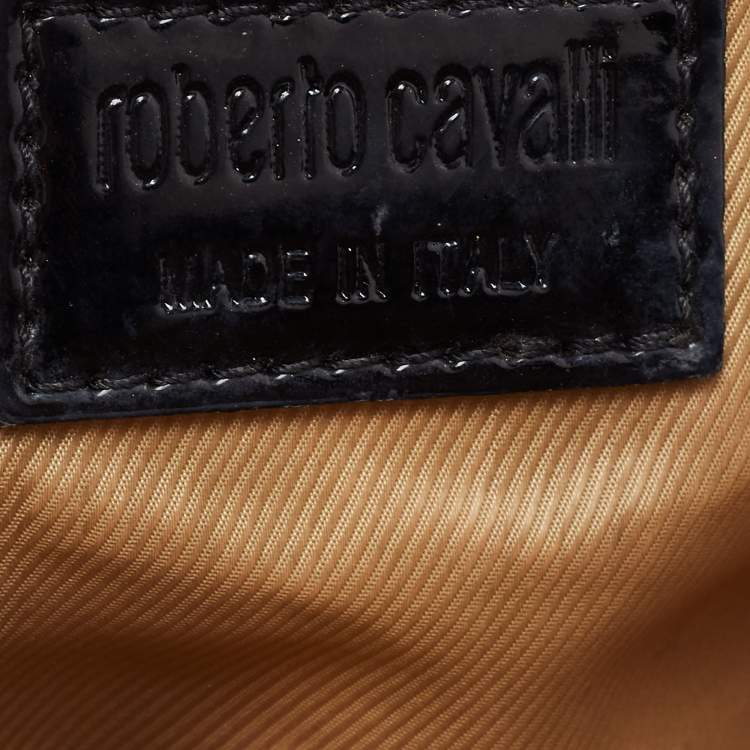 Pre Owned Roberto Cavalli Brown/Black Leopard Print Patent Leather Cosmetic Pouch
