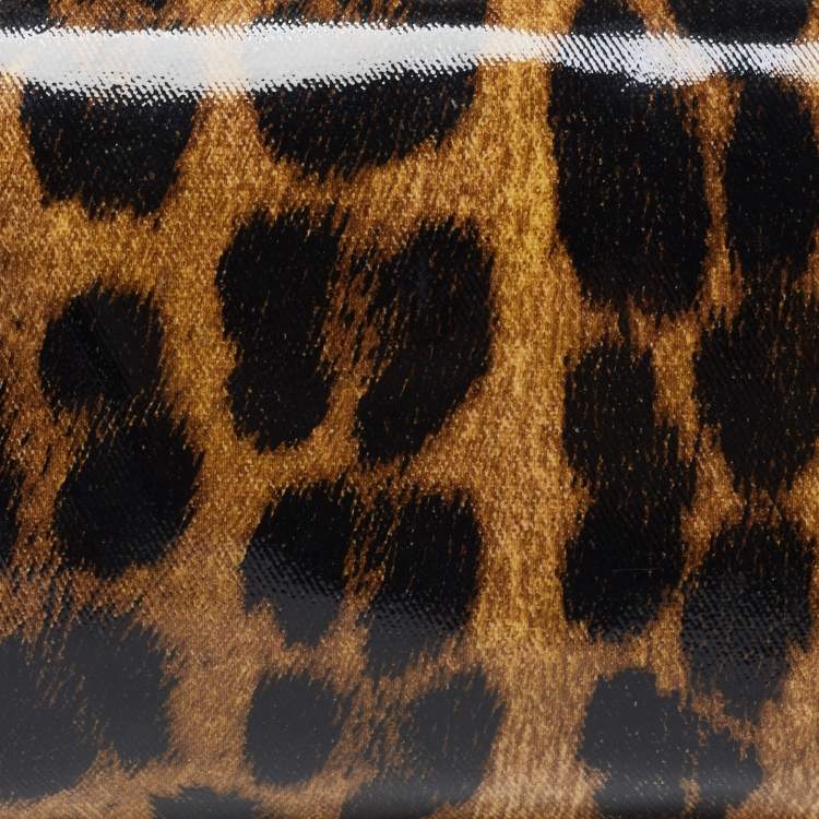 Pre Owned Roberto Cavalli Brown/Black Leopard Print Patent Leather Cosmetic Pouch