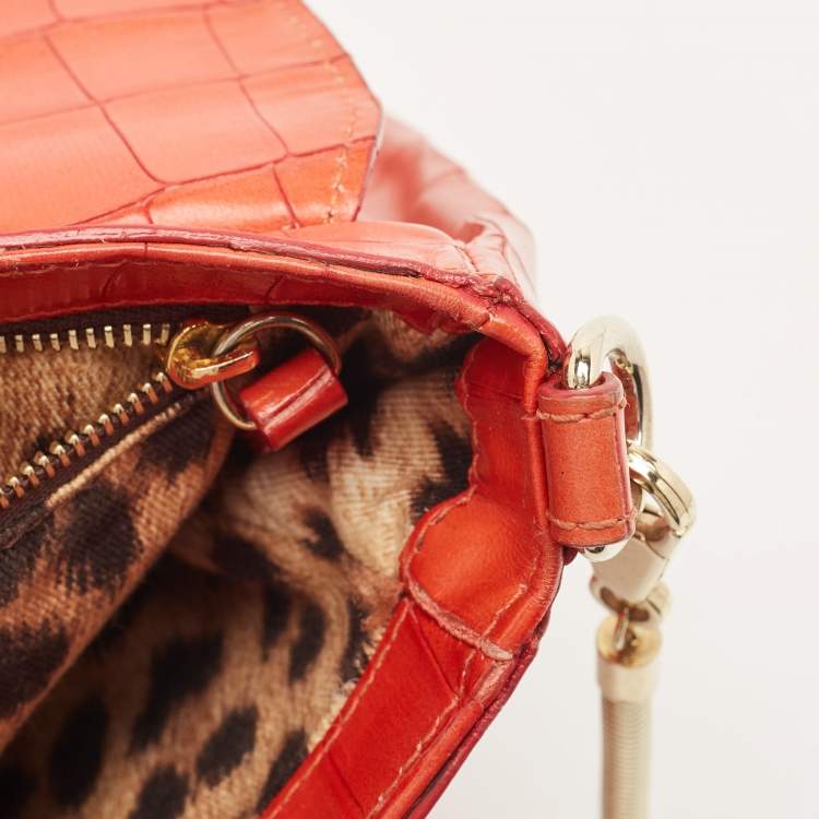 Pre Owned Roberto Cavalli Red Crocodile Embossed Leather Serpenti Flap Chain Bag