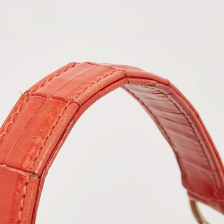 Pre Owned Roberto Cavalli Red Crocodile Embossed Leather Serpenti Flap Chain Bag