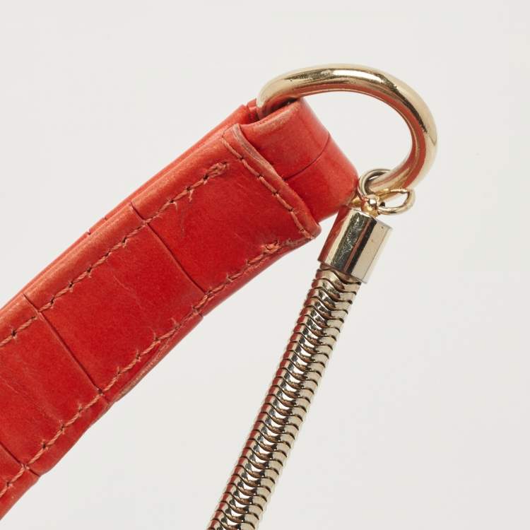 Pre Owned Roberto Cavalli Red Crocodile Embossed Leather Serpenti Flap Chain Bag