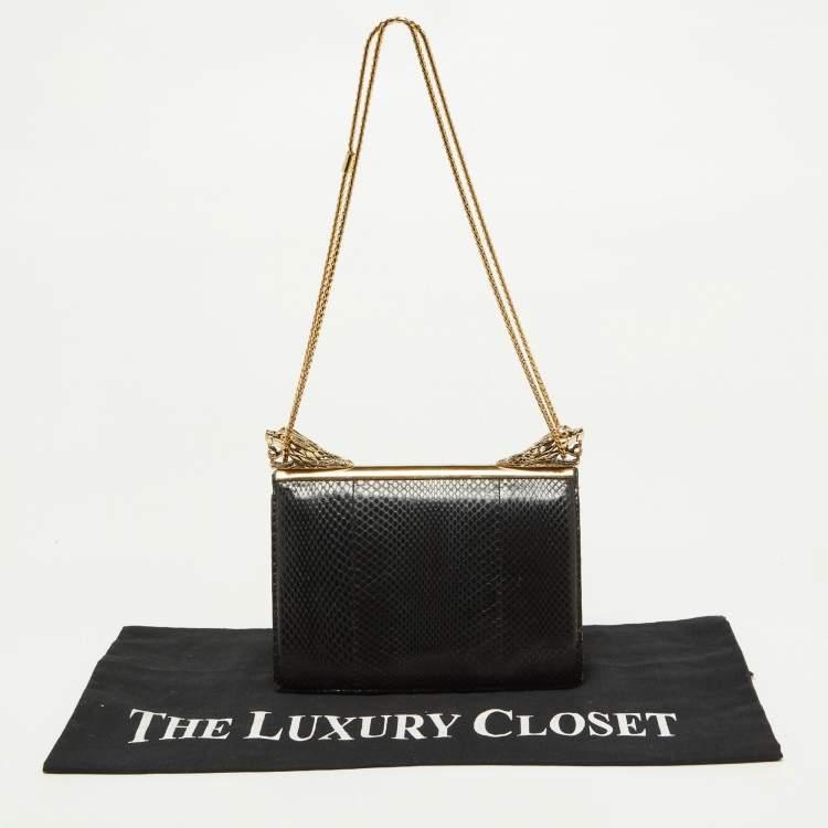 Pre Owned Roberto Cavalli Black Watersnake Leather Serpente Frame Chain Bag