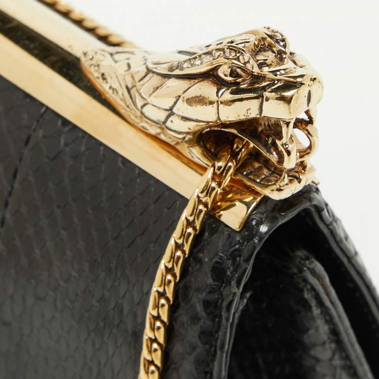 Pre Owned Roberto Cavalli Black Watersnake Leather Serpente Frame Chain Bag