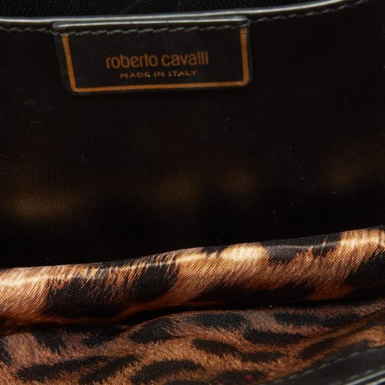 Pre Owned Roberto Cavalli Black Watersnake Leather Serpente Frame Chain Bag