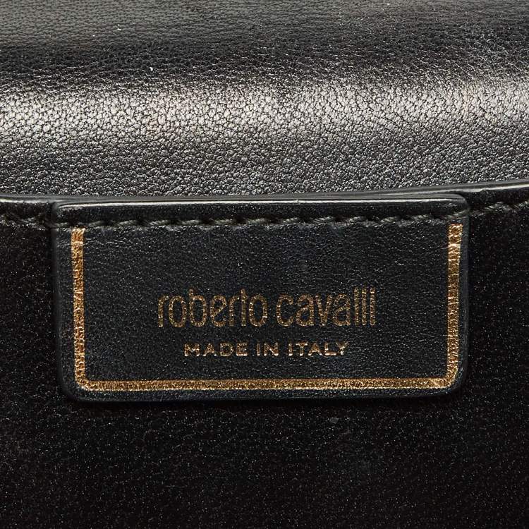 Pre Owned Roberto Cavalli Black Watersnake Leather Serpente Frame Chain Bag