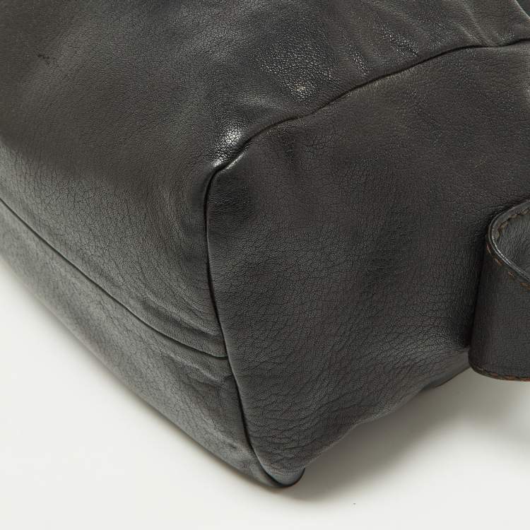 Pre Owned Roberto Cavalli Black Leather Zip Detail Duffle Bag