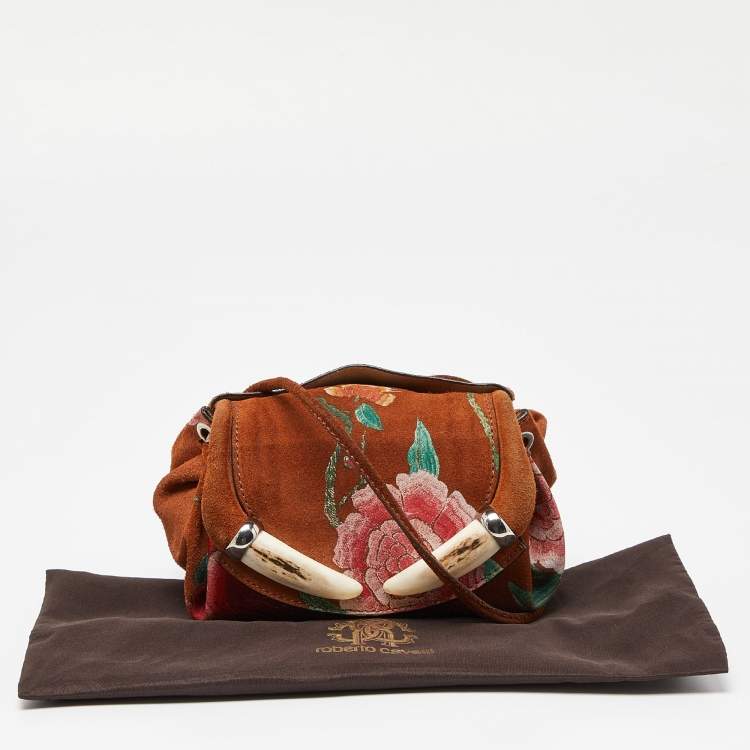 Pre Owned Roberto Cavalli Brown Suede Flap Crossbody Bag