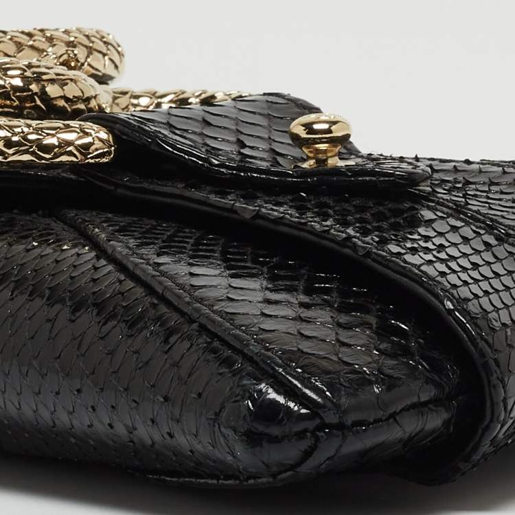 Pre Owned Roberto Cavalli Black Snakeskin Embellished Chain Clutch