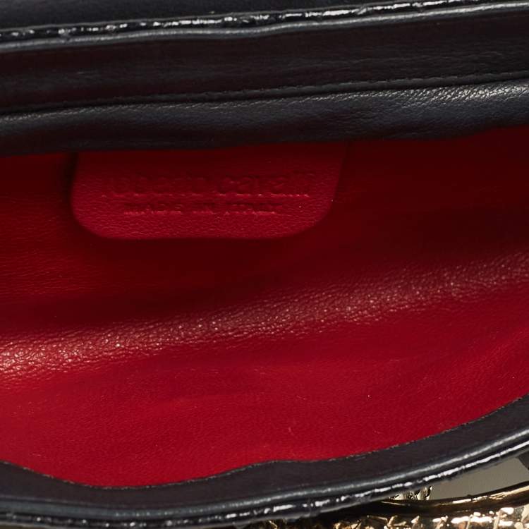 Pre Owned Roberto Cavalli Black Snakeskin Embellished Chain Clutch