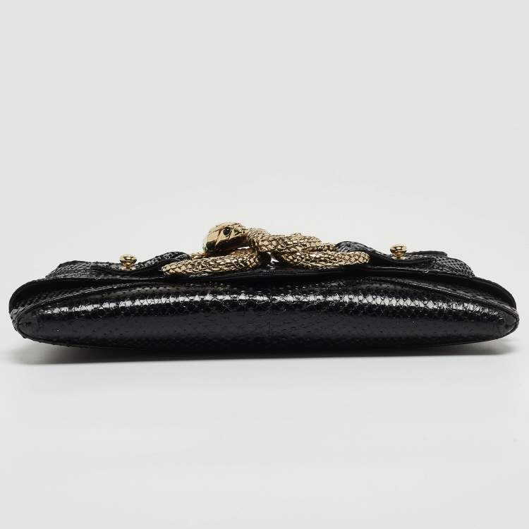 Pre Owned Roberto Cavalli Black Snakeskin Embellished Chain Clutch