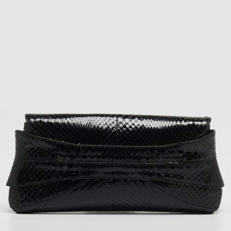Pre Owned Roberto Cavalli Black Snakeskin Embellished Chain Clutch