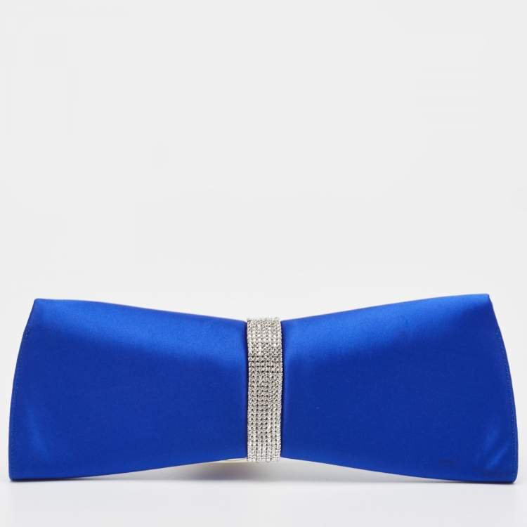 Pre Owned Roberto Cavalli Blue Satin Crystal Embellished Clutch