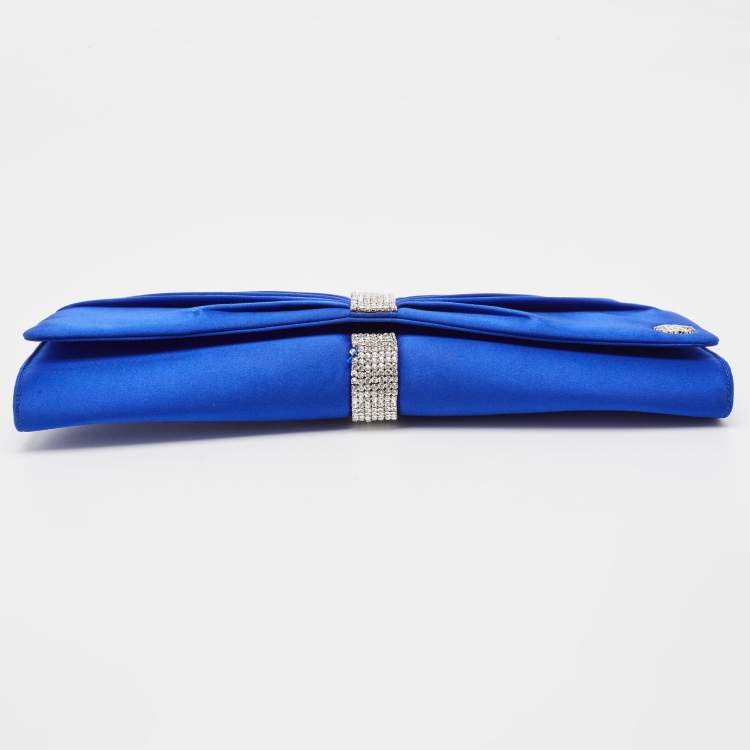 Pre Owned Roberto Cavalli Blue Satin Crystal Embellished Clutch