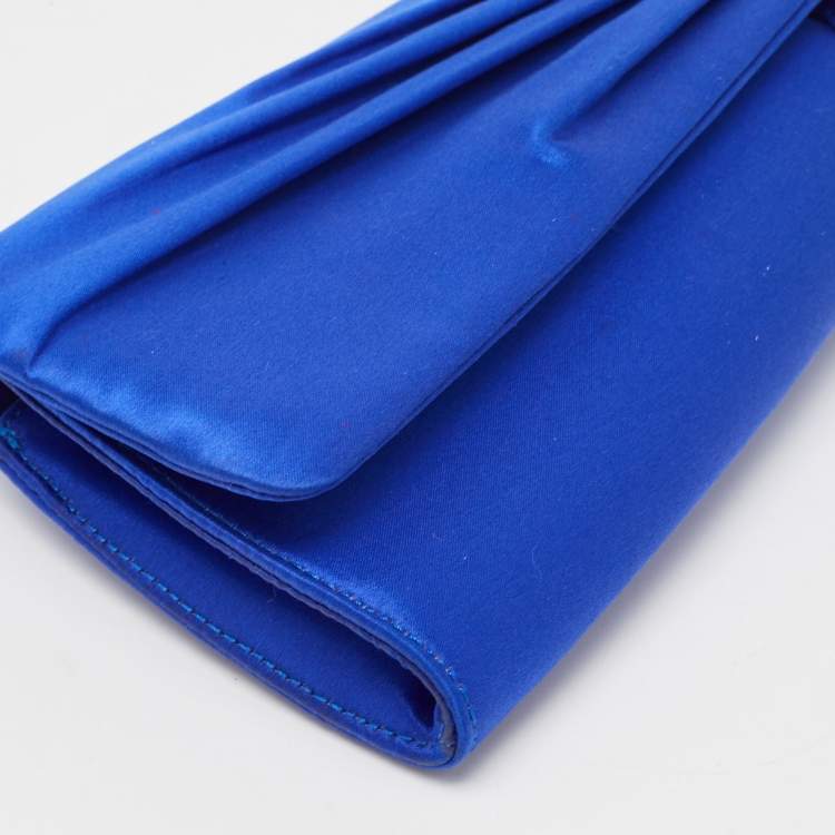 Pre Owned Roberto Cavalli Blue Satin Crystal Embellished Clutch