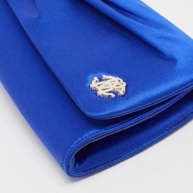 Pre Owned Roberto Cavalli Blue Satin Crystal Embellished Clutch