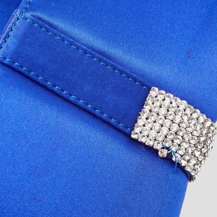 Pre Owned Roberto Cavalli Blue Satin Crystal Embellished Clutch