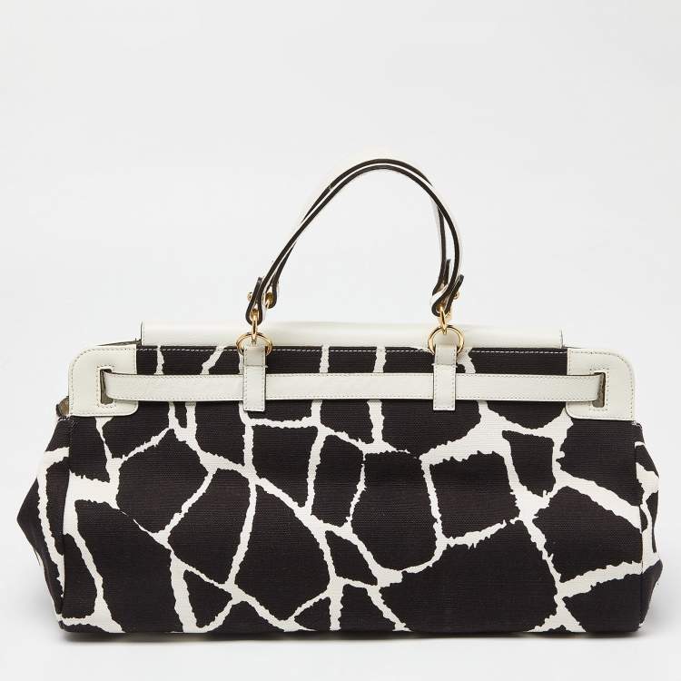 Pre Owned Roberto Cavalli Black/White Printed Canvas and Leather Bag