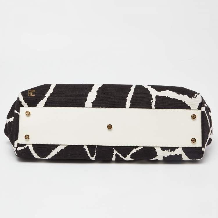Pre Owned Roberto Cavalli Black/White Printed Canvas and Leather Bag