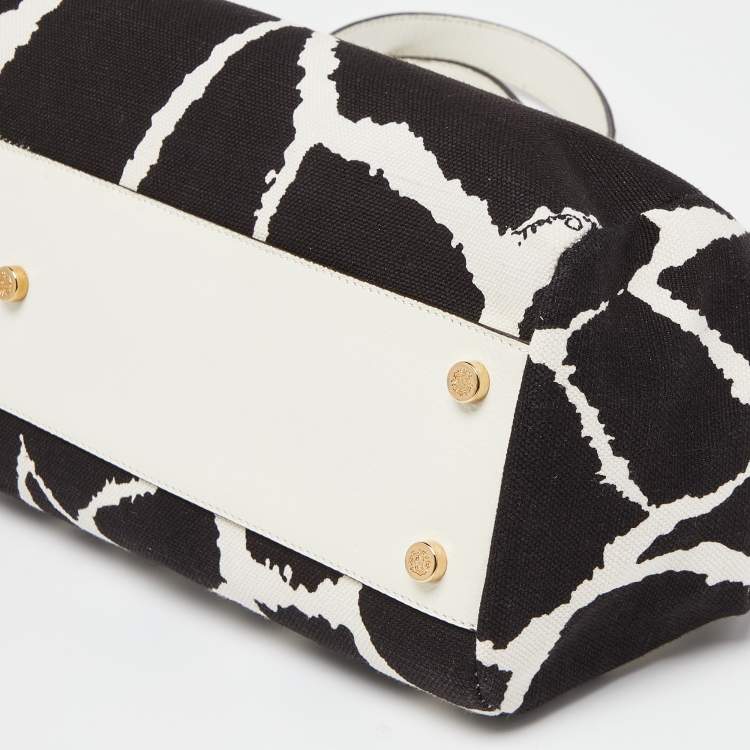 Pre Owned Roberto Cavalli Black/White Printed Canvas and Leather Bag