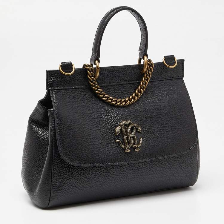 Pre Owned Roberto Cavalli Black Leather Serpente Top Handle Bag