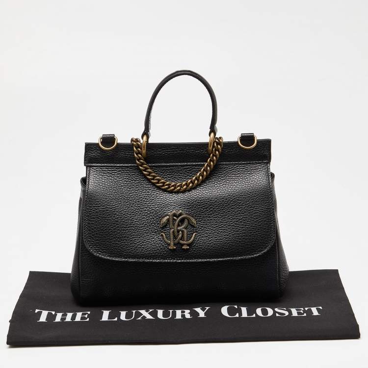 Pre Owned Roberto Cavalli Black Leather Serpente Top Handle Bag