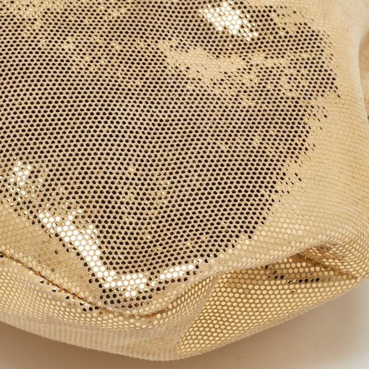 Pre Owned Roberto Cavalli Gold Shimmer Suede Ring Handle Clutch