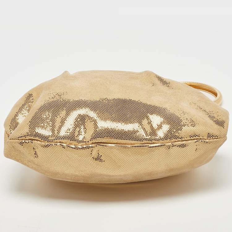 Pre Owned Roberto Cavalli Gold Shimmer Suede Ring Handle Clutch