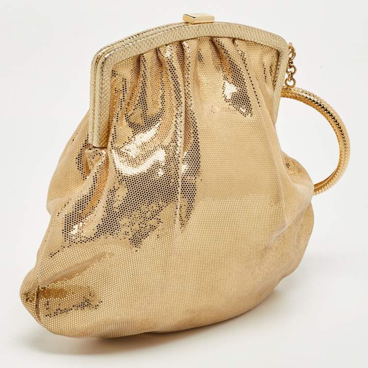 Pre Owned Roberto Cavalli Gold Shimmer Suede Ring Handle Clutch