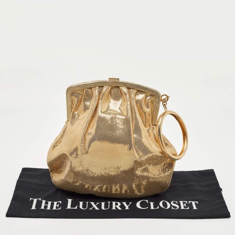 Pre Owned Roberto Cavalli Gold Shimmer Suede Ring Handle Clutch