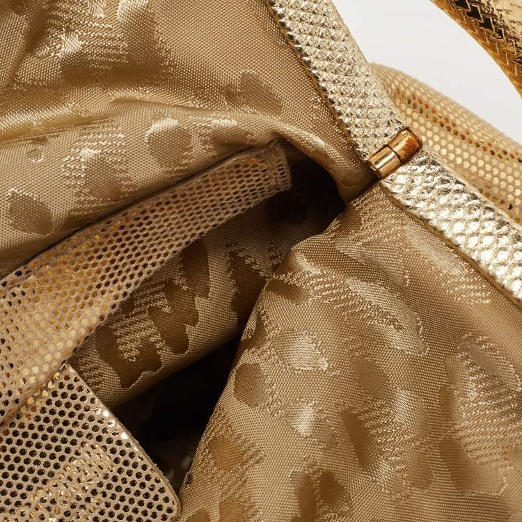 Pre Owned Roberto Cavalli Gold Shimmer Suede Ring Handle Clutch